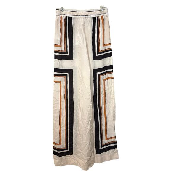 New Zimmermann Cream Black Draw Waist Silk Wide Leg Pants Trousers Size Small 1 - Picture 8 of 15